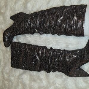 INC International Concepts Pewter Sparkle Over the Knee Boots